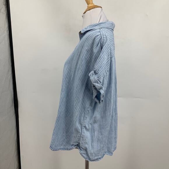 Faherty Shirt Womens S Small Linen Blend Breeze Stripe Button Cap Sleeve Cuffed - Picture 5 of 12